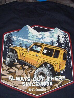 NEW Columbia Bronco Truck Outdoor Gear Graphic T-Shirt Sz. L Navy Blue NWT